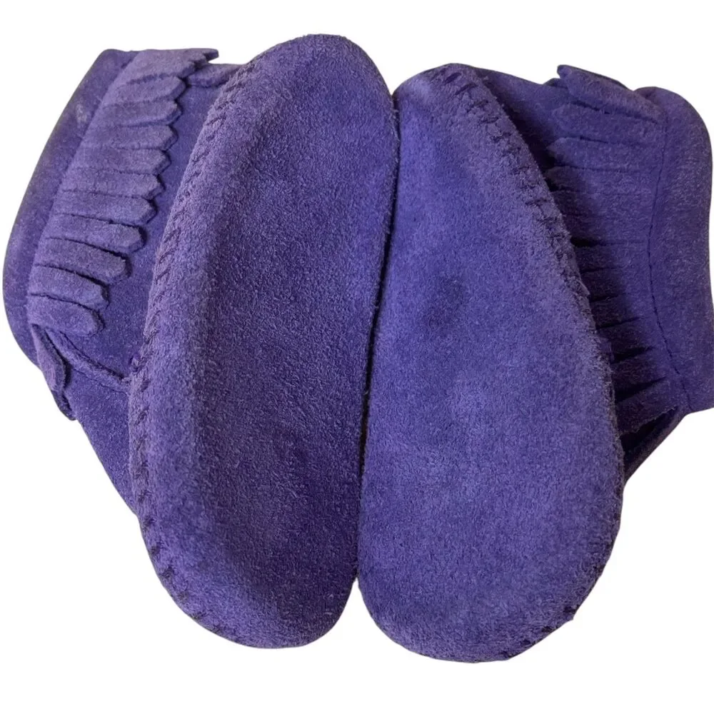 Minnetonka Infant Suede Fringe Moccasins Booties Shoes Girl Purple 3